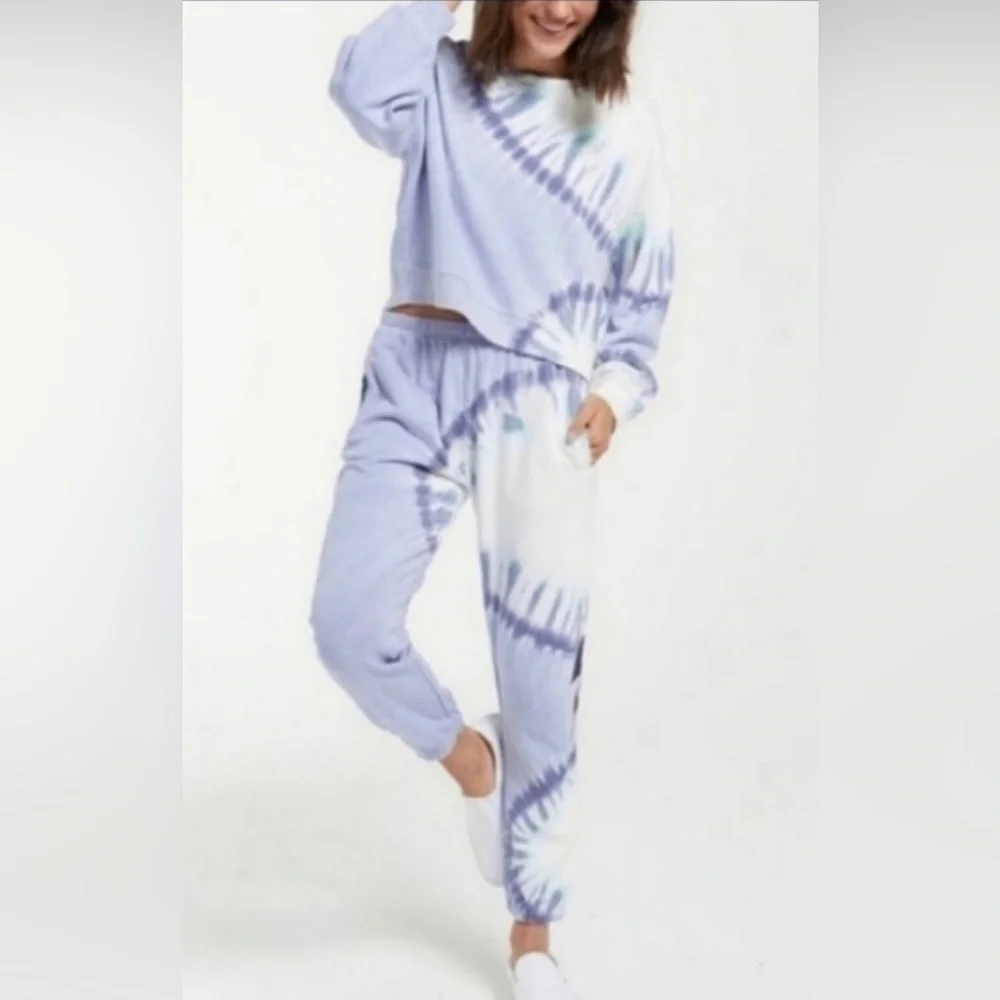 NWT Wildfox Shibori Tie Dye Lavender & Teal Sweatpants / French Terry Joggers - Picture 4 of 12